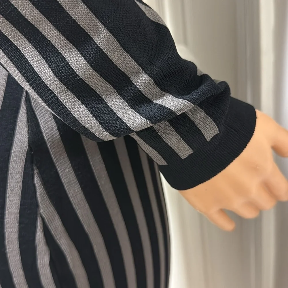 Y.A.S. Long Sleeve, Ribbed Knit Dress with Black and Grey Eegant Striped Dress - Picture 14 of 16
